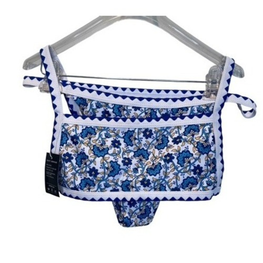 Bikinx Blue White Floral Ric Rac Trim Bandeau Top Bikini Set Large NEW‎